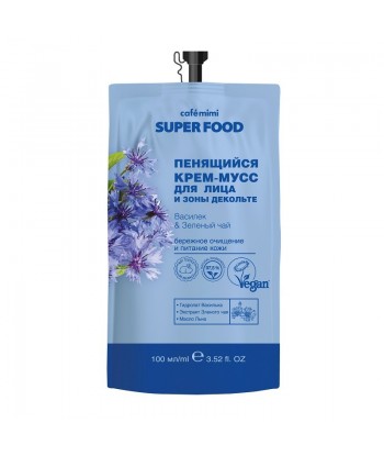 Pieniący się kremowy mus do twarzy i dekoltu, Bławatek i Zielona Herbata, 100 ml - CAFE MIMI
