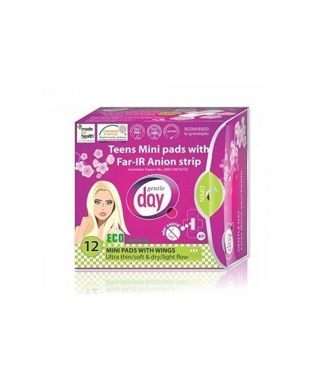 GENTLE DAY Podpaski dla nastolatek ze skrzydełkami TEENS Mini z paskiem anionowym Far-IR Anion EKO 12 szt