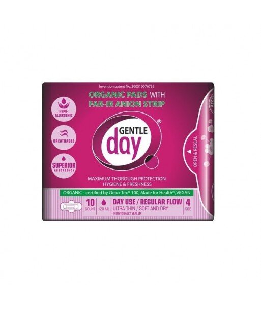 GENTLE DAY Podpaski ze skrzydełkami NA DZIEŃ z paskiem anionowym FAR-IR ANION EKO 10 szt