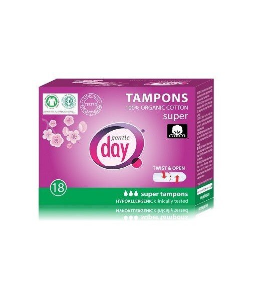 GENTLE DAY Tampony SUPER 100% z Certyfikowanej Bawełny EKO 18 szt