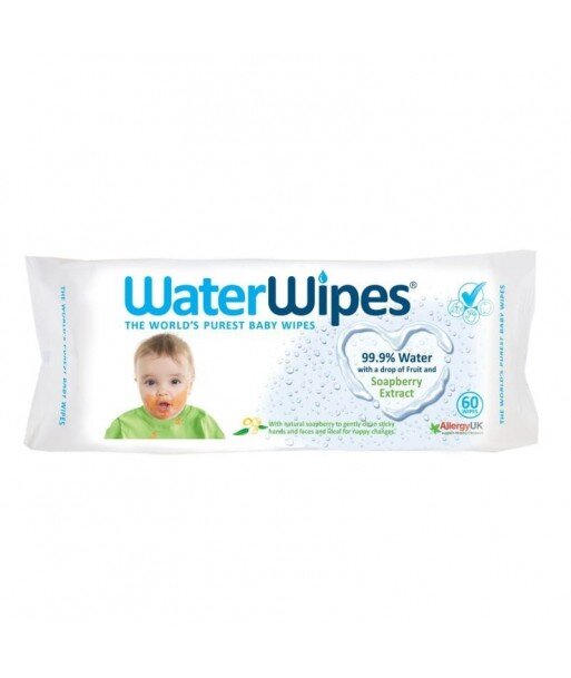 WATER WIPES Chusteczki nasączane czystą wodą z dodatkiem wyciągu z ORZECHÓW MYDLANYCH 60szt