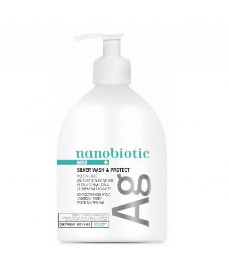 NANOBIOTIC MED Silver Wash & Protect Mydło antybakteryjne w płynie do rąk i ciała 500ml NANOBIOTIC MED Silver Wash & Protect Mydło antybakteryjne w płynie do rąk i ciała 500ml