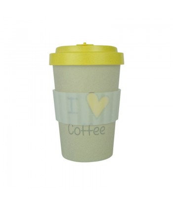 WOODWAY Wielorazowy Biodegradowalny Kubek z bambusa z nakładką - I LOVE COFFEE yellow 400ml