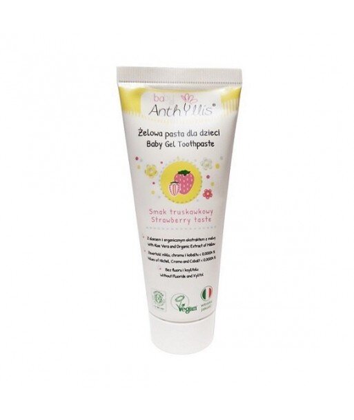 BABY ANTHYLLIS Pasta dla dzieci Truskawkowa bez fluoru od pierwszego ząbka z aloesem i organiczną malwą 75ml