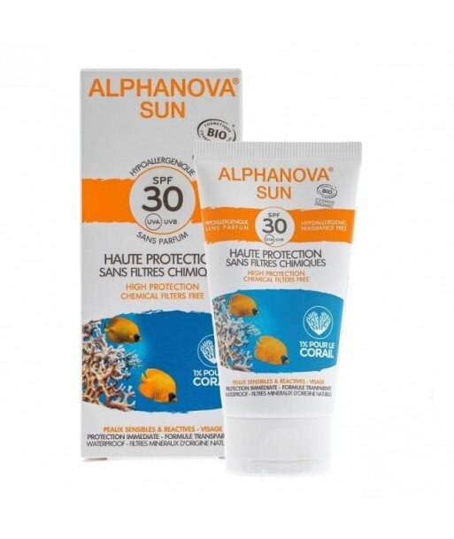 Alphanova Sun BIO Krem przeciwsłoneczny hipoalergiczny wodoodporny Filtr SPF30, 50g