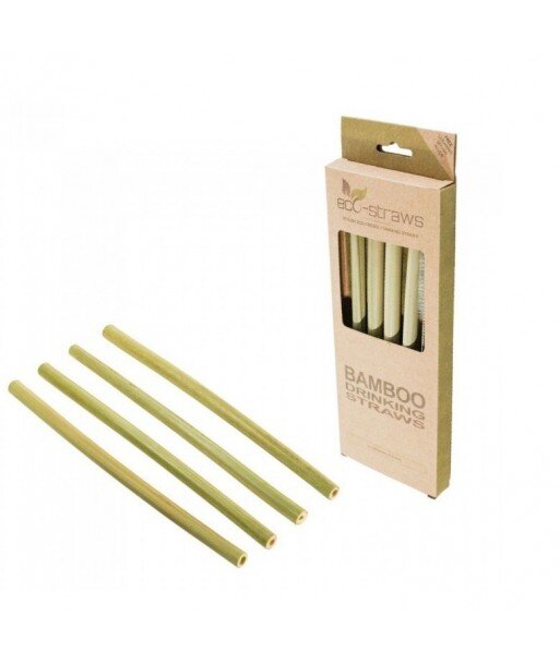 ECOSTRAWZ Zestaw 4x: Bambusowe wielorazowe słomki do picia 215mm + czyścik
