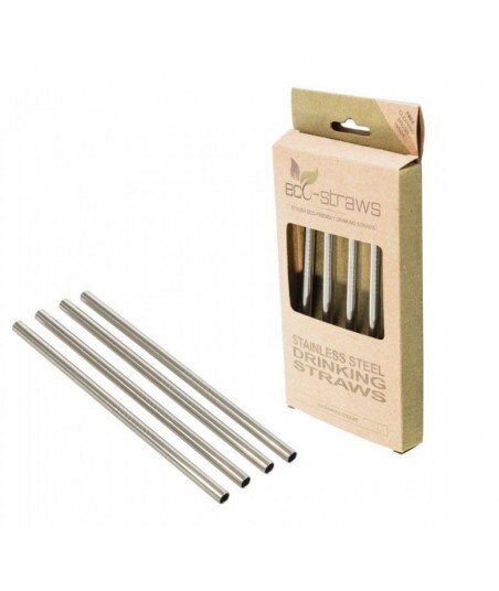 ECOSTRAWZ Zestaw 4x: Wielorazowe słomki do picia stal nierdzewna Proste 145mm x 5mm + czyścik