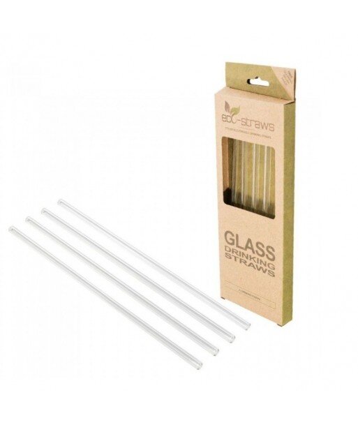 ECOSTRAWZ Zestaw 4x: Wielorazowe słomki do picia SZKLANE proste 6 x 215 mm + czyścik ECOSTRAWZ Zestaw 4x: Wielorazowe słomki do picia SZKLANE proste 6 x 215 mm + czyścik