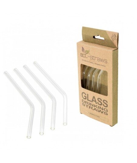 ECOSTRAWZ Zestaw 4x: Wielorazowe słomki do picia SZKLANE zakrzywione 6 x 145 mm + czyścik
