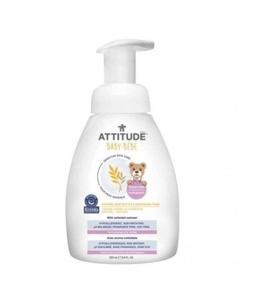 ATTITUDE Sensitive Skin Baby Naturalna piana mydlana do mycia butelek i naczyń dla niemowląt Bezzapachowa 295 ml