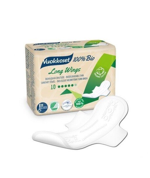 VUOKKOSET Podpaski ze Skrzydełkami LONG 100% Bio 10szt.
