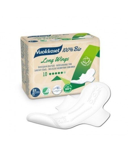 VUOKKOSET Podpaski ze Skrzydełkami LONG 100% Bio 10szt.