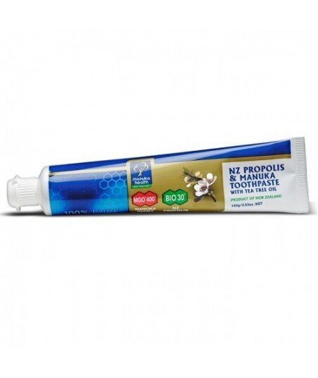 Manuka MGO™ Pasta do zębów z Miodem 400+, Propolisem BIO 30™ i olejkiem z Drzewa Herbacianego (100 ml) Manuka MGO™ Pasta do zębów z Miodem 400+, Propolisem BIO 30™ i olejkiem z Drzewa Herbacianego (100 ml)