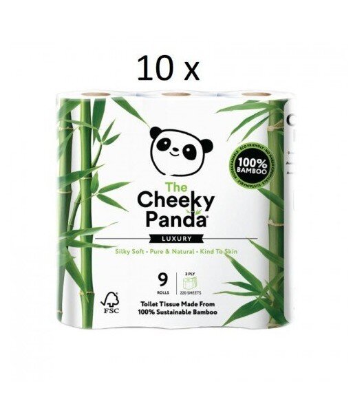 10 x THE CHEEKY PANDA 100% Bambusowy Papier toaletowy trzywarstwowy - 9 rolek