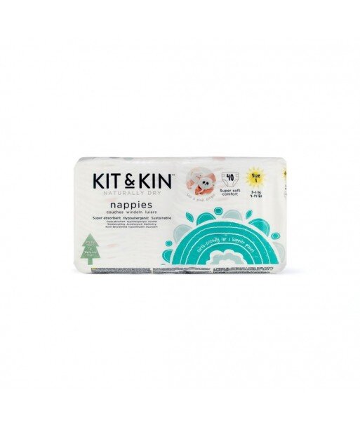 Kit and Kin Biodegradowalne Pieluszki Jednorazowe 1 Mini (2-6kg) Bear/Panda 40 szt