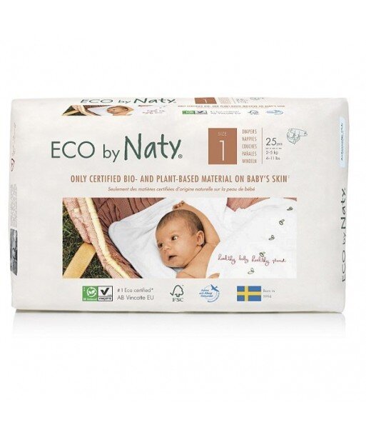 NATY Pieluchy jednorazowe no.1, 2-5 kg, 25 szt EKO