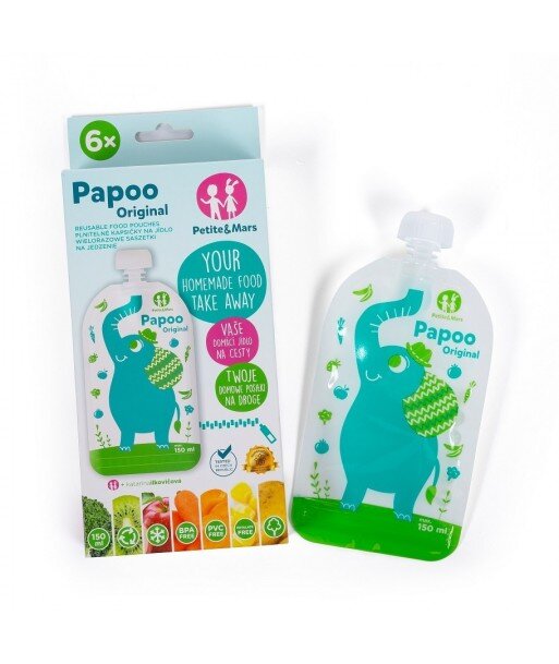 Petite&Mars, Wielorazowe saszetki na jedzenie Papoo Original Elephant SŁOŃ6 szt Petite&Mars, Wielorazowe saszetki na jedzenie Papoo Original Elephant SŁOŃ6 szt