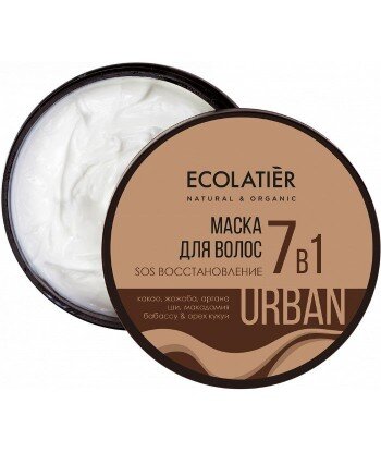Regenerująca maska SOS do włosów 7w1 Kakao i jojoba, 380 ml, ECOLATIER URBAN