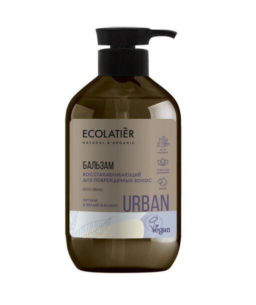Odbudowujący balsam do włosów zniszczonych Argana i biały jaśmin, 400 ml, ECOLATIER URBAN