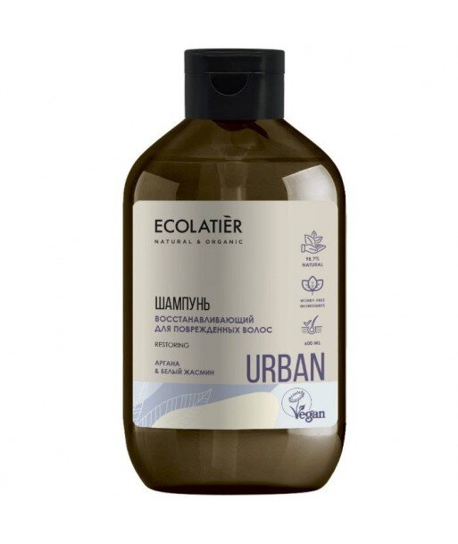Szampon do włosów zniszczonych Odbudowujący Argana i biały jaśmin, 600 ml, ECOLATIER URBAN