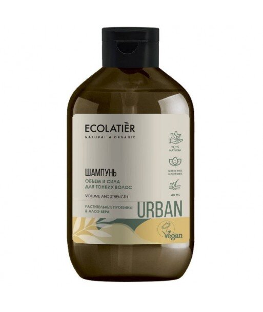 Szampon do włosów cienkich Objętość i wzrost Proteiny i aloes, 600 ml, ECOLATIER URBAN