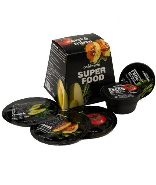 Cafe Mimi zestaw podarunkowy do twarzy SUPER FOOD, Peeling do twarzy 50ml, żel pod prysznic 50ml i 3 maseczki do twarzy 3x10ml Cafe Mimi zestaw podarunkowy do twarzy SUPER FOOD, Peeling do twarzy 50ml, żel pod prysznic 50ml i 3 maseczki do twarzy 3x10ml