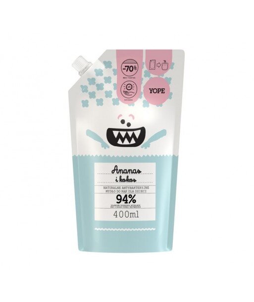 Naturalne antybakteryjne mydło do rąk dla dzieci Ananas i Kokos REFILL 400ml - YOPE