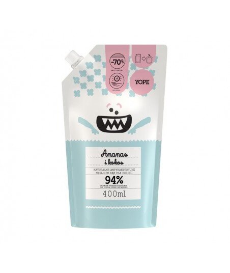 Naturalne antybakteryjne mydło do rąk dla dzieci Ananas i Kokos REFILL 400ml - YOPE