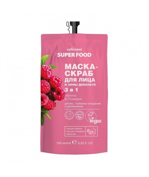 Maska-scrub do twarzy i dekoltu Malina i Rozmaryn, 100ml - CAFE MIMI Maska-scrub do twarzy i dekoltu Malina i Rozmaryn, 100ml - CAFE MIMI