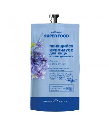 Pieniący się kremowy mus do twarzy i dekoltu, Bławatek i Zielona Herbata, 100 ml - CAFE MIMI