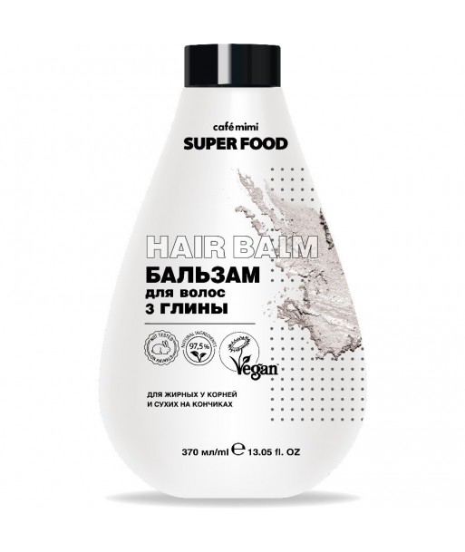 SUPER FOOD Balsam do włosów, 3 gliny, 370ml - CAFE MIMI