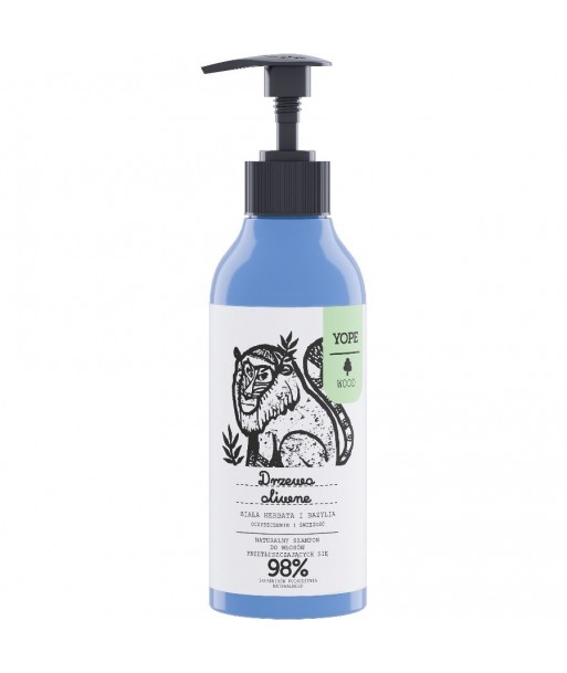 YOPE WOOD Szampon włosy przetłuszczające Drzewo Oliwne, Biała Herbata, Bazylia 300ml