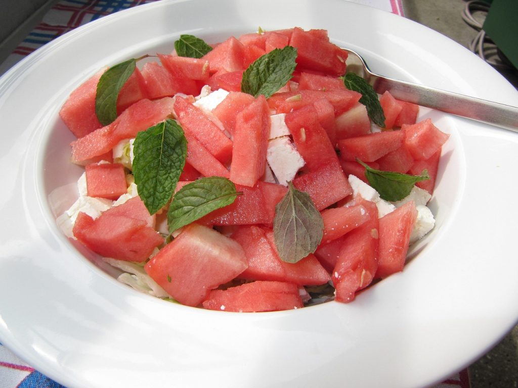 melon, watermelon, feta cheese